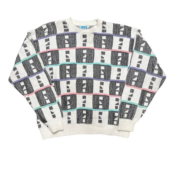 Vintage 80s Difini Mens Size XL Retro Cotton Chenille Pullover Sweater New Wave - Picture 1 of 8